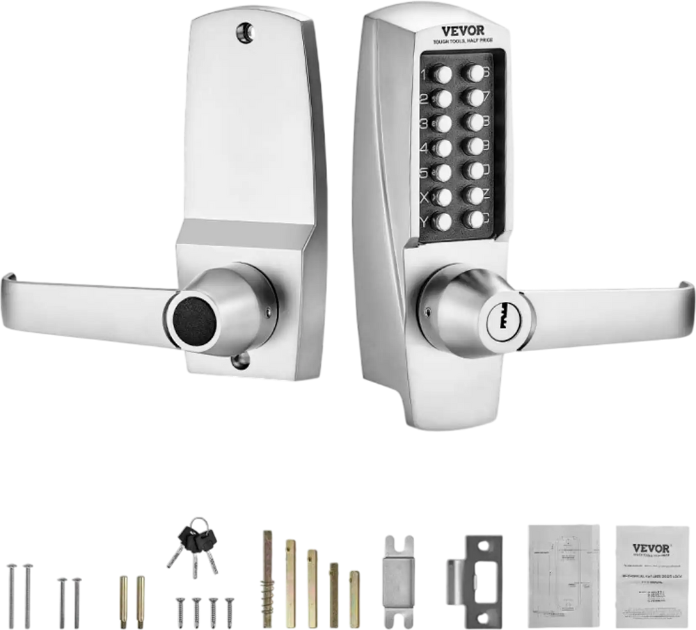 VEVOR Mechanical Keyless Entry Door Lock, 14 Key Mechanical Door Lock with Keys, Mechanical Keypad Door Lock with Handle, Stainless Steel Waterproof Keyless Gate Lock, for Home Office Outdoor Garage