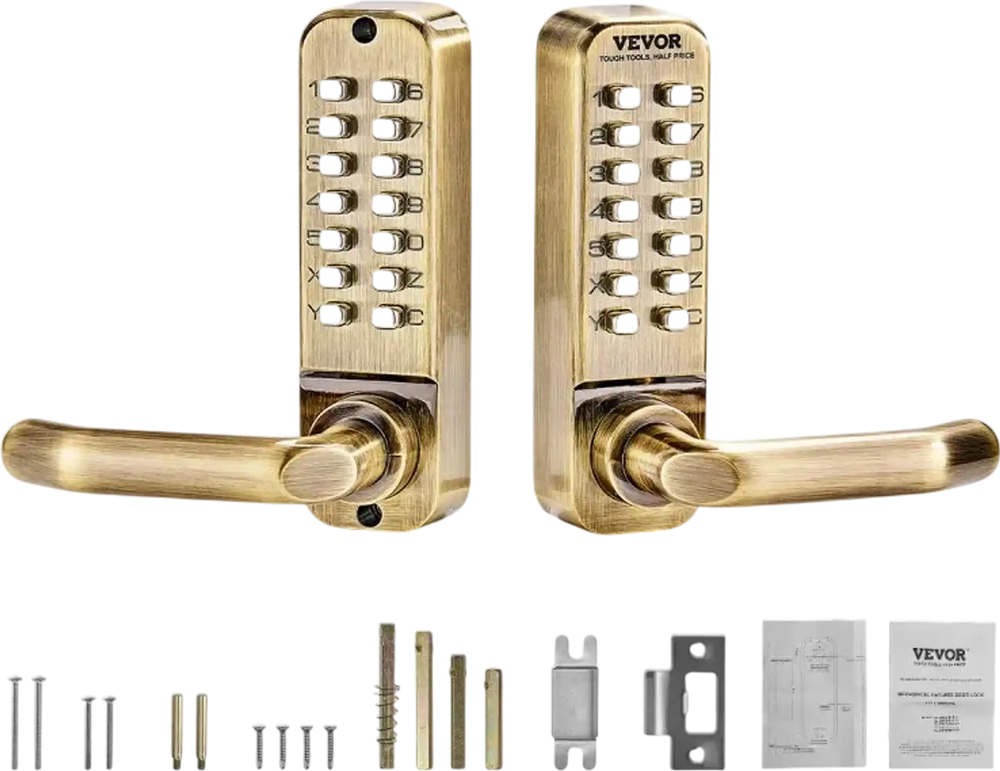 VEVOR Mechanical Keyless Entry Door Lock, 14 Key Mechanical Door Lock, Mechanical Keypad Door Lock with Handle, Double-Sided Stainless Steel Waterproof Keyless Gate Lock, for Home Office Fence Garage