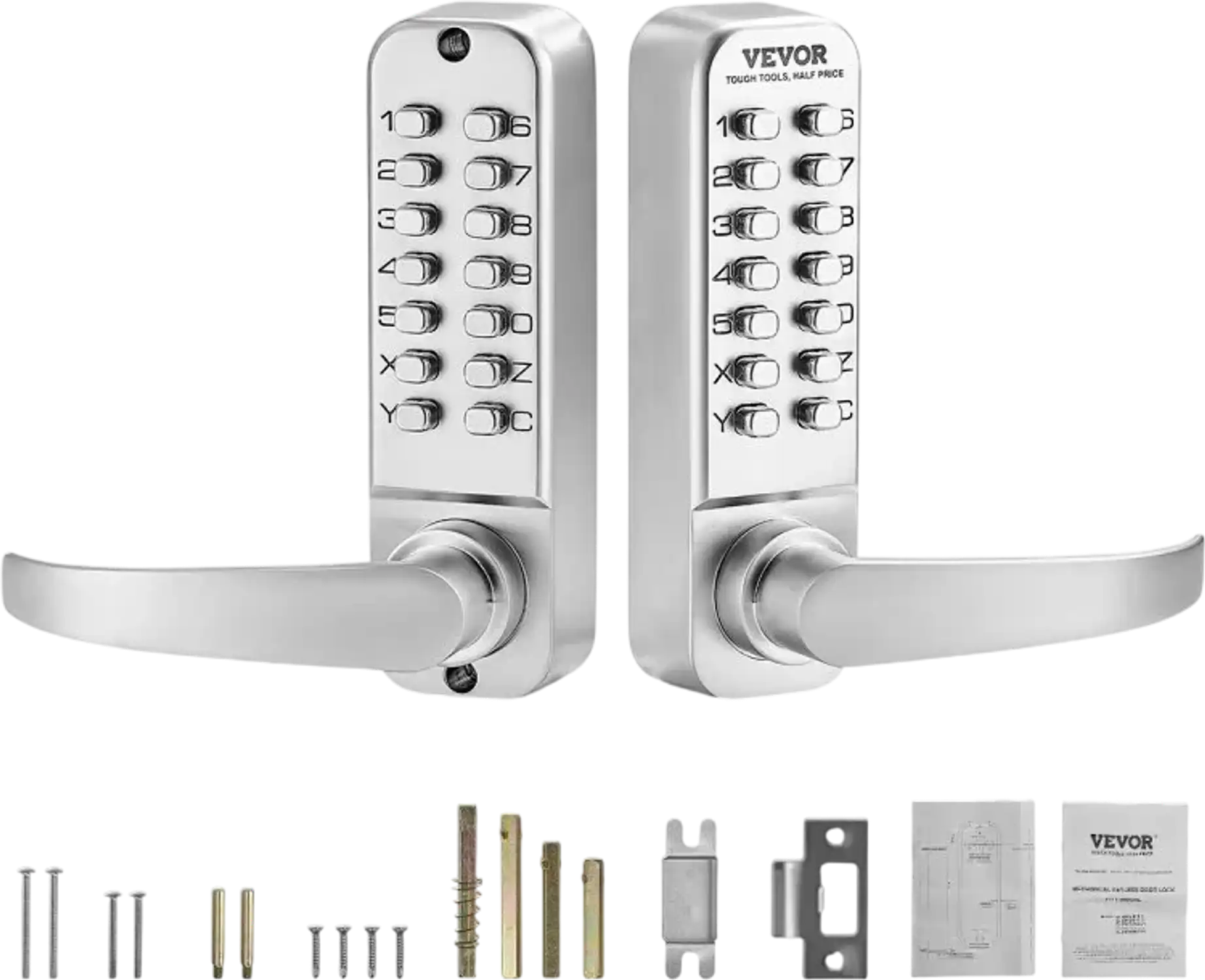 Vevor Door Lock Mechanical Keyless Entry Waterproof Gate Lock with Handle Silver New