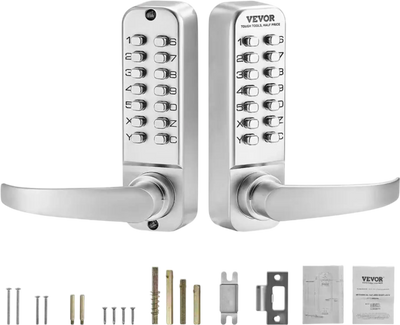 Vevor Door Lock Mechanical Keyless Entry Waterproof Gate Lock with Handle Silver New