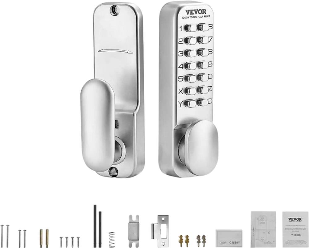 VEVOR Mechanical Keyless Entry Door Lock, 14 Key Mechanical Door Lock, Mechanical Keypad Door Knob, Single-Side Stainless Steel Waterproof Keyless Gate Lock, for Home Office Outdoor Fence Garage Yard