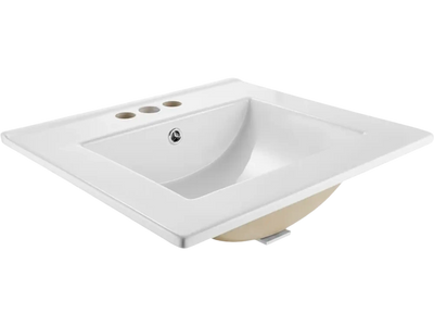 VEVOR Semi Recessed Bathroom Sink, 20.08 x 18.31 Inch Rectangular White Ceramic Vessel Sink with Overflow and 3 Faucet Holes, Drop in Modern Lavatory Vanity Bath Wash Bowl Basin Rectangle Small Space