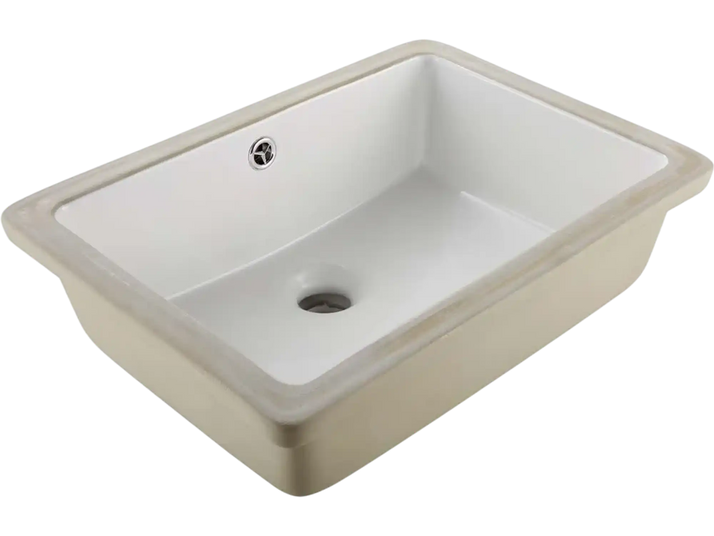 VEVOR Undermount Bathroom Sink, 18.5 x 13.19 Inch Rectangular White Ceramic Vessel Sink with Overflow Hole, Under Counter Drop in Modern Lavatory Vanity Bath Wash Bowl Basin, Rectangle Small Space