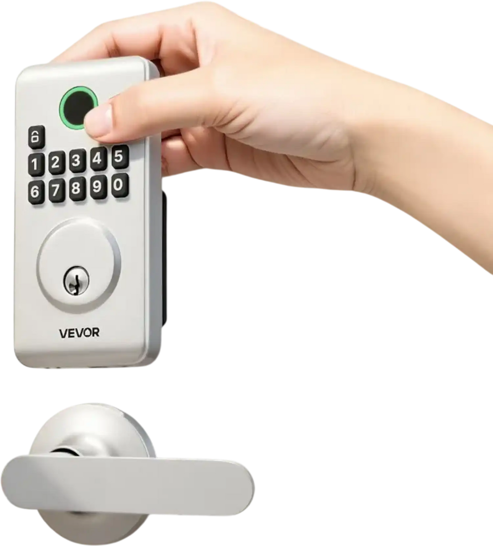 VEVOR Keyless Entry Door Lock with Handle Set, Electronic Keypad Deadbolt with Lever Handles, Pioneering Easy-Grip Design, Customizable User Codes, Keyed Entry, Auto Lock, Anti-Peeking, Silver