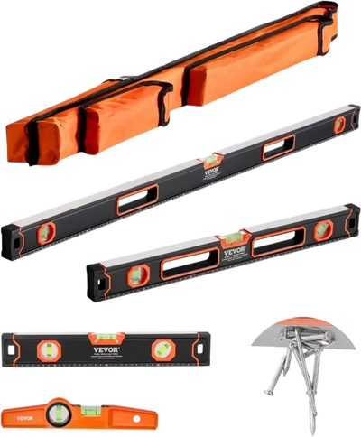 VEVOR 4-Piece Torpedo Level, 48/24/16/10 Inch All Magnetic Levels Set, Fluorescent Light Up Bubble Vials Ruler for 45/90/180 Degree, Aluminum Alloy Magnetic Box Leveler Tool, SAE and Metric Scale