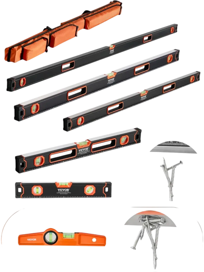 VEVOR 6-Piece Torpedo Level, 78/48/32/24/16/10 Inch Box Levels Set, Bubble Vials Ruler for 45/90/180 Degree, Shock-Proof Aluminum Alloy Magnetic Leveler Tool, SAE/Metric Scale(Only 10-inch has magnet)