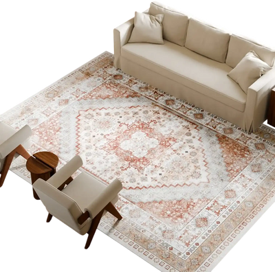 VEVOR Area Rug, 9 x 12 ft Large Washable Rug, Non-Slip and Tear-Resistant Soft Carpet, Pet & Child Friendly Vintage Area Rugs, Indoor Mat for Bedroom, Living Room, Kids Room, Office, Brown Red