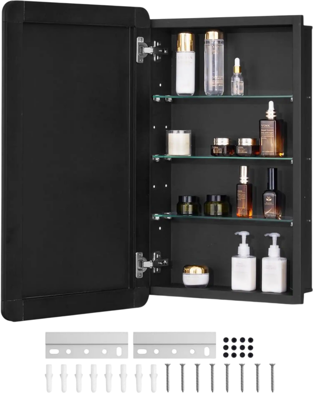 VEVOR Medicine Cabinet, 16.5 x 27.5 inch, Medicine Cabinet for Bathroom with Mirror,  Aluminum Frame Bathroom Wall Cabinet, 3-layer Adjustable Shelves, Recessed & Wall-mounted Installation
