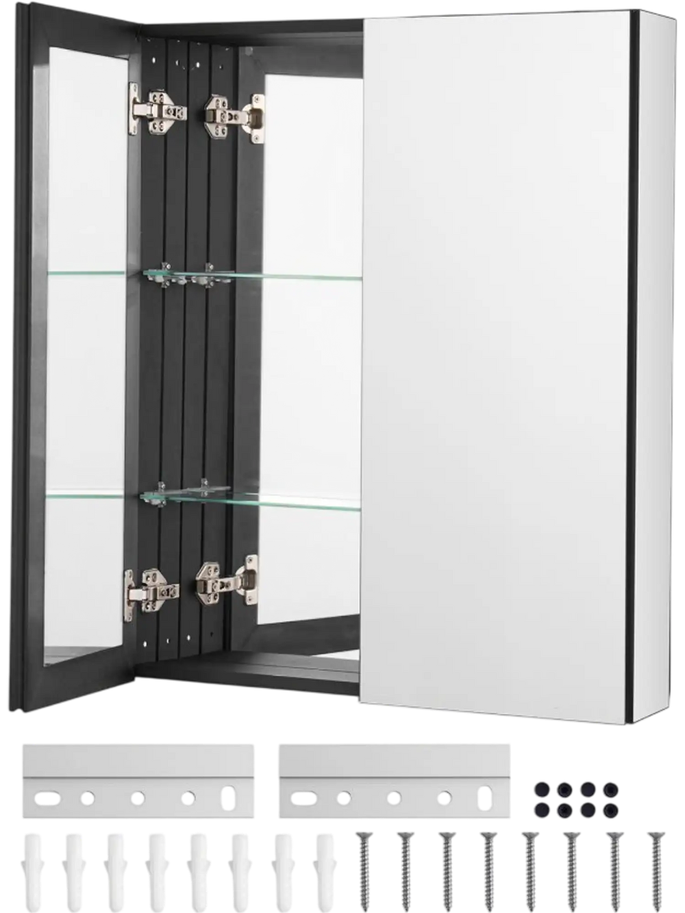 VEVOR Medicine Cabinet, 26 x 30 inch, Medicine Cabinet for Bathroom with Mirror,  Aluminum Frame Bathroom Wall Cabinet, 2-layer Adjustable Shelves, Recessed & Wall-mounted Installation