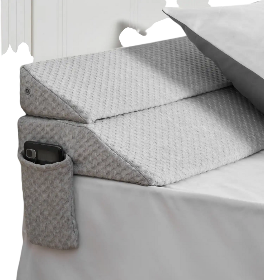 VEVOR Bed Wedge Pillow for Headboard, Queen Size, 60"x10"x6" Bed Gap Filler, Fill 0-7" Gap Between Headboard and Mattress, 25D Foam Mattress Wedge Headboard Pillow with Side Pocket, for Backrest, Gray
