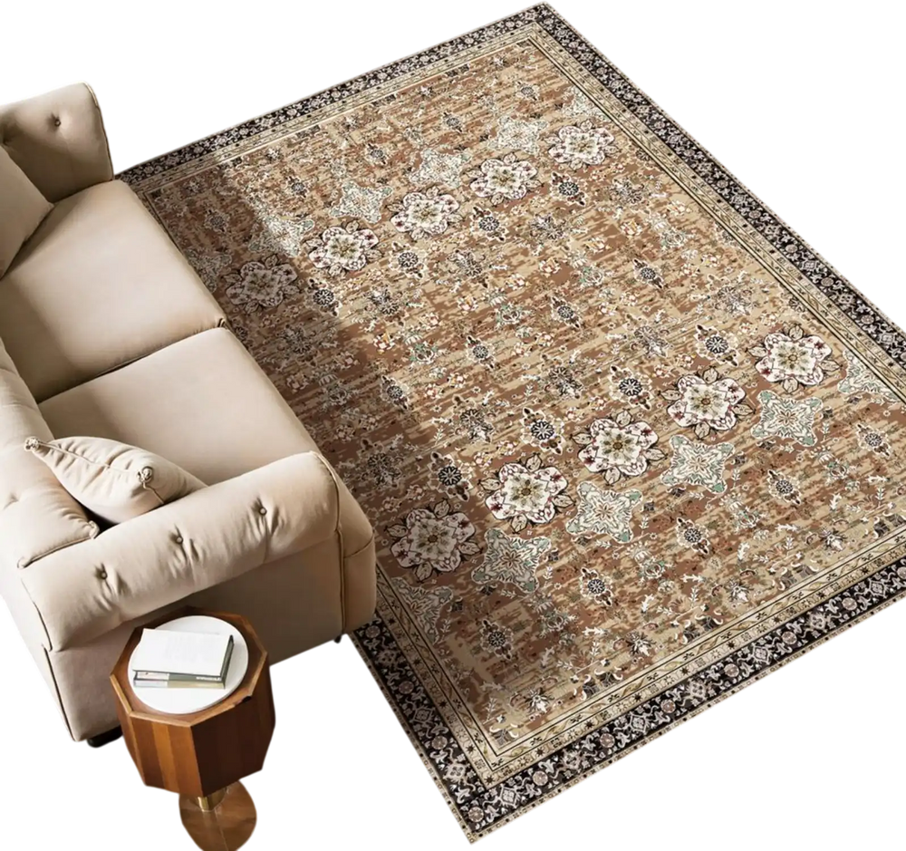 VEVOR Area Rug, 6 x 9 ft Large Washable Rug, Non-Slip and Tear-Resistant Soft Carpet, Pet & Child Friendly Vintage Area Rugs, Indoor Mat for Bedroom, Living Room, Kids Room, Entryway, Brown Green