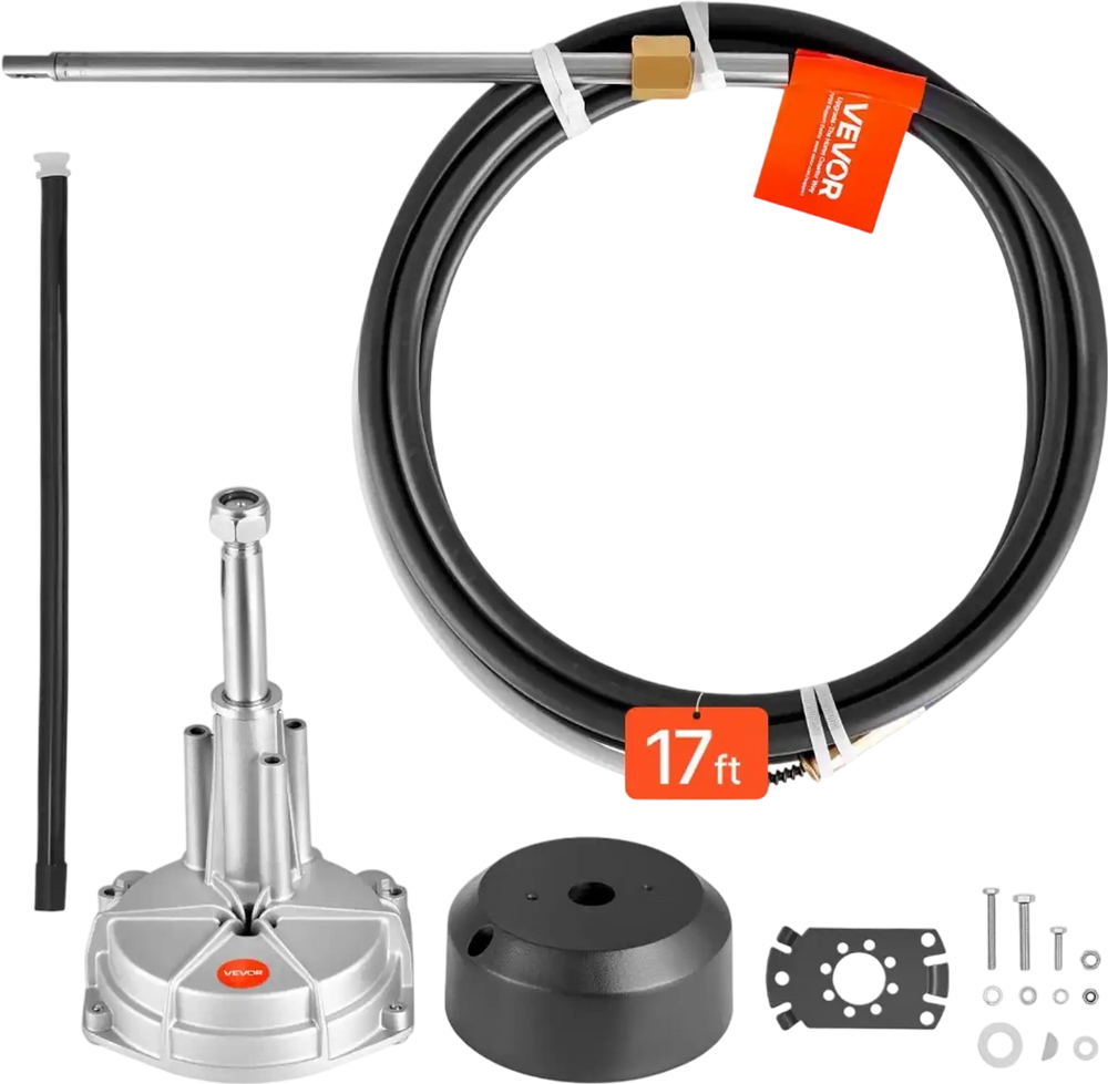 VEVOR Boat Steering System, 17 ft Boat Control Cable Outboard Rotary Steering System Kit with Aluminum Alloy Helm, Durable Marine Replacement for Fishing Boats, Small Sailboats, Speedboats, Lifeboats