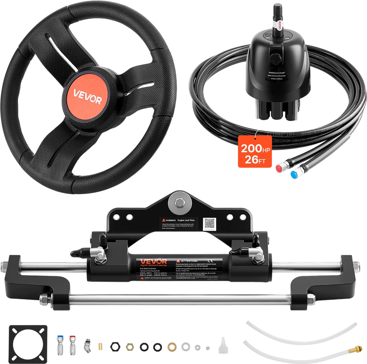 Vevor Outboard Hydraulic Steering Kit 200 HP with 2-Way Lock Helm Pump 13.5 in. Wheel New
