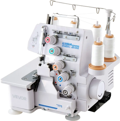 VEVOR Serger Overlock Sewing Machine, 1250 Stitches Per Minute, 2-3-5 Thread Capability, with LED Light and Strong Suction Feet, Heavy-Duty Metal Frame Sewing Machine for Various Fabrics, White