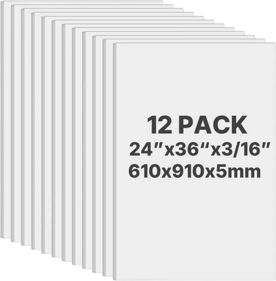 VEVOR Foam Board, 12 Pack 24 x 36 Inch, 3/16 Inch Thickness White Poster Board, Acid-Free Double Sided Foam Core Sheets for Mounting, Crafts, Paintings Prints, Art, Display, Presentation and Projects
