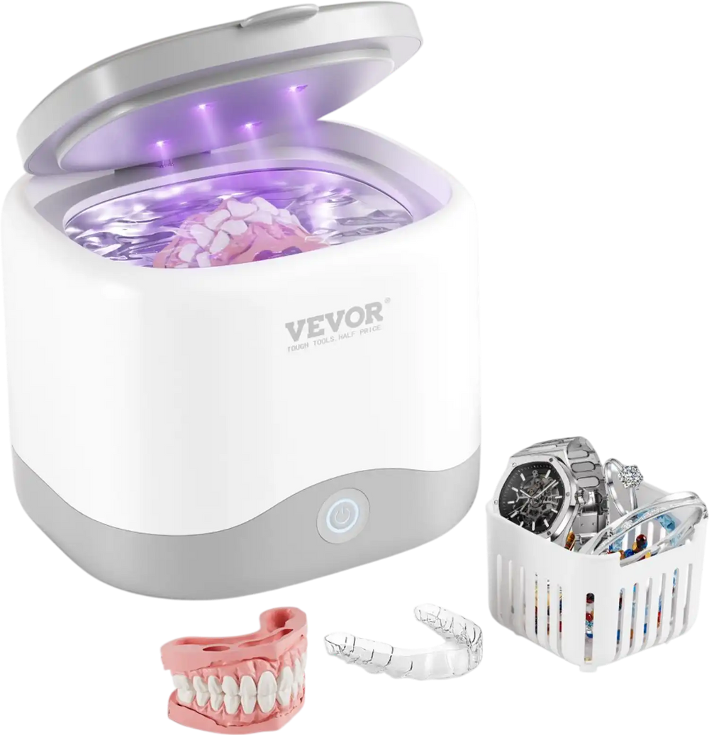 VEVOR Ultrasonic Cleaner for Dentures, 200ML Retainer Cleaner Machine with UV Light, 30W Cleaning Machine for Dental, Retainer, Aligner, Braces, Mouth Guards, Toothbrush Head, Shaver Head, Jewelry