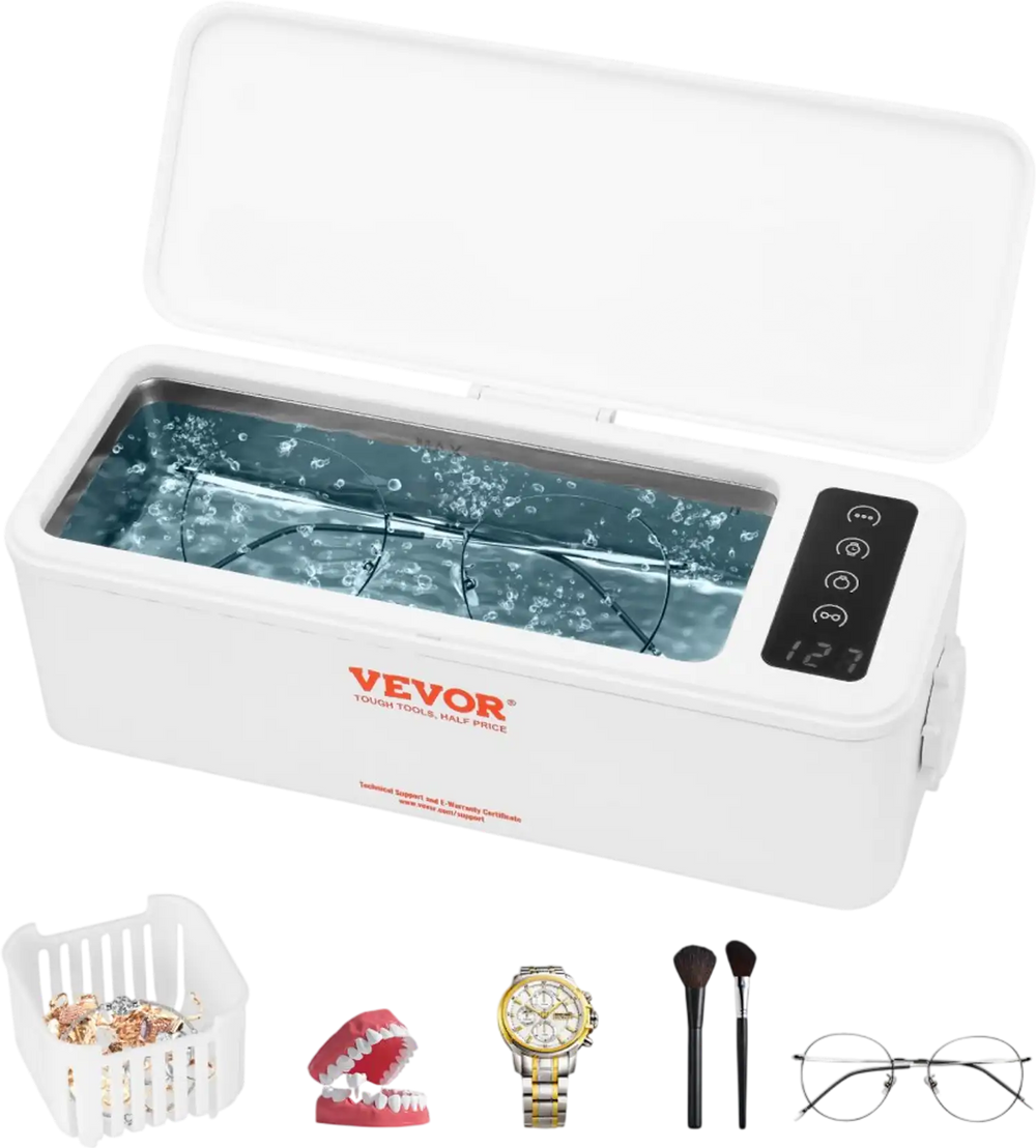 VEVOR Jewelry Cleaner Ultrasonic Machine, Ultrasonic Cleaner Machine 16oz (470ml) with 4 Timer Modes, Portable ultrasonic jewelry cleaner with Cleaning Basket for Eyeglasses, Watches, Dentures, Rings