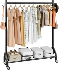 VEVOR Clothes Rack, Rolling Clothing Garment Rack with Hanging Rod and Side Hooks, 198 lbs Load Capacity, Heavy Duty Carbon Steel Clothing Racks with Wheels, Ideal for Bedroom, Laundry, Living Room