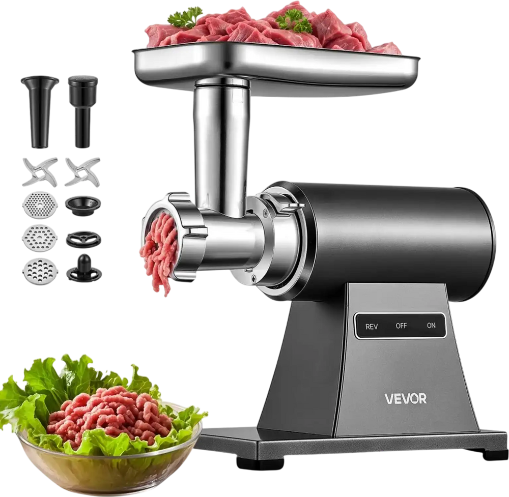 VEVOR Electric Meat Grinder, 3.3-4.4 Lbs/Min 2000W Max, #5 Home Meat Mincer with 3 Grinding Plates, Sausage Stuffing Tube & Kubbe Kit, 300W Steel Sausage Meatballs Maker for Home Kitchens