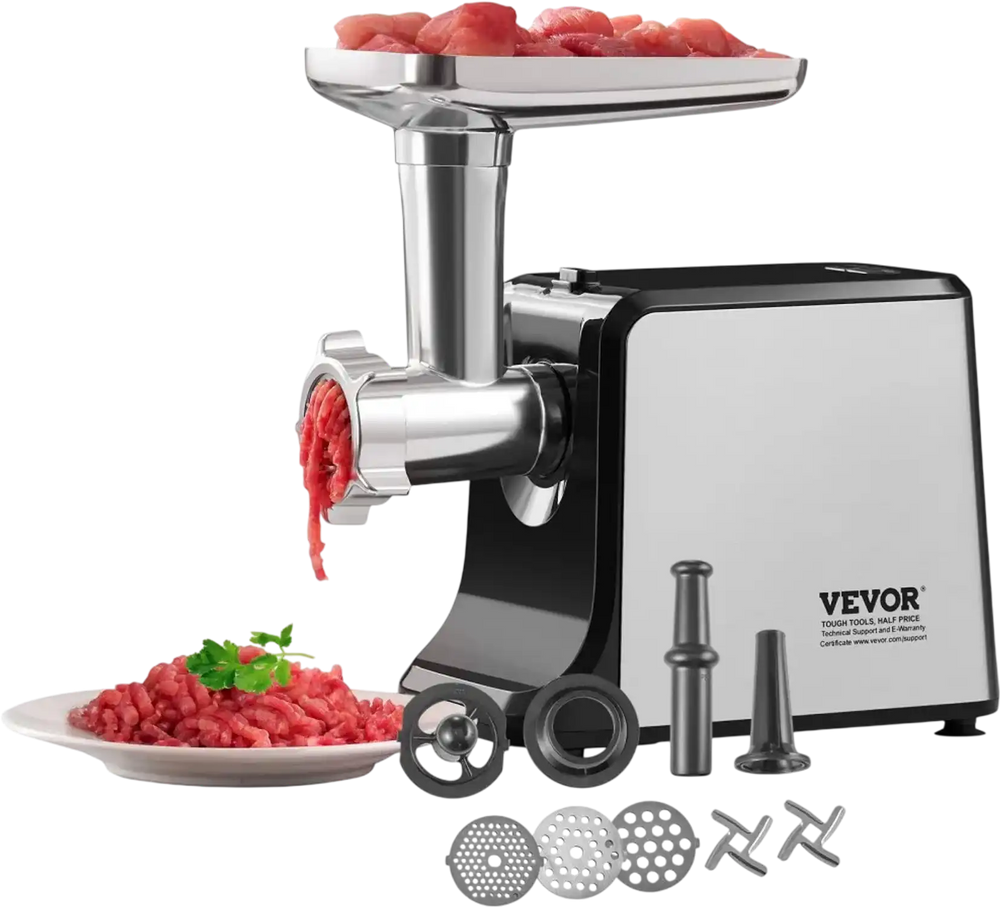 VEVOR Meat Grinder, 3 Lbs/Min Capacity Electric Meat Grinders with Blade, Grinding Plate, Sausage Maker, Kubbe Kit, Stainless Steel Meat Mincer for Home Kitchen