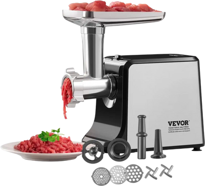 VEVOR Meat Grinder, 3 Lbs/Min Capacity Electric Meat Grinders with Blade, Grinding Plate, Sausage Maker, Kubbe Kit, Stainless Steel Meat Mincer for Home Kitchen