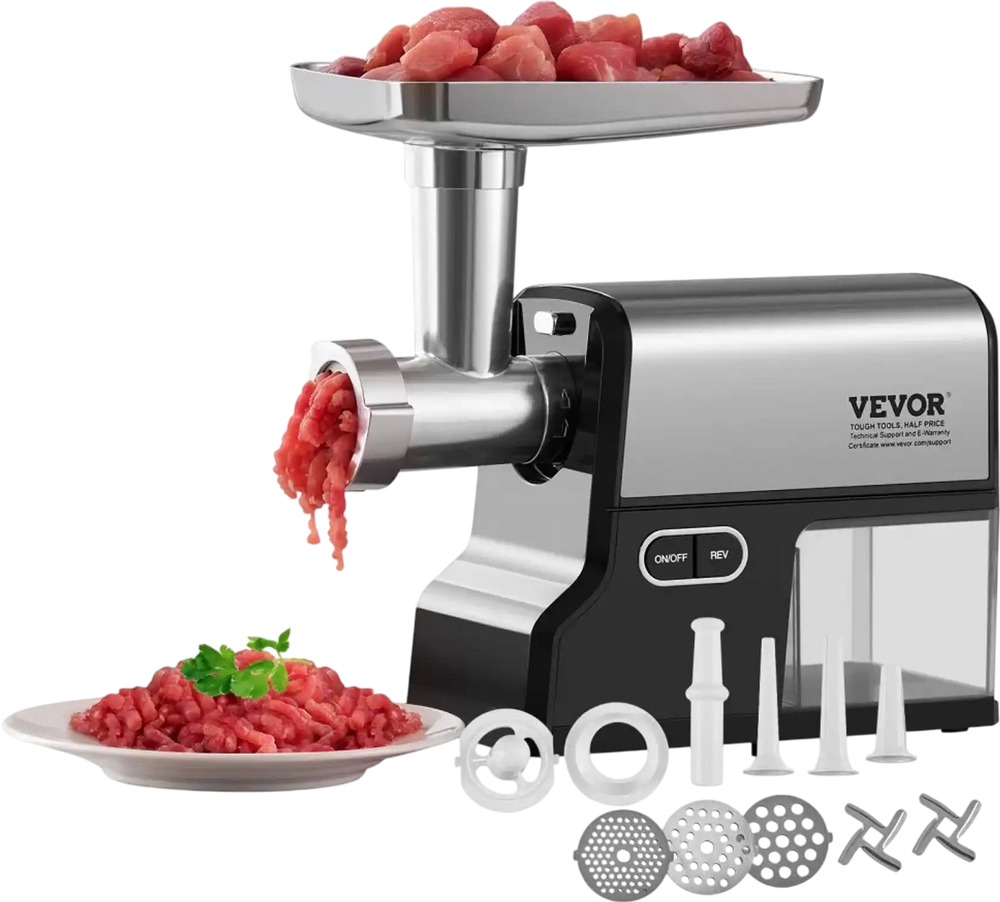VEVOR Meat Grinder, 4.2 Lbs/Min Capacity Electric Meat Grinders with Blade, Grinding Plate, Sausage Maker, Kubbe Kit, Stainless Steel Meat Mincer for Home Kitchen