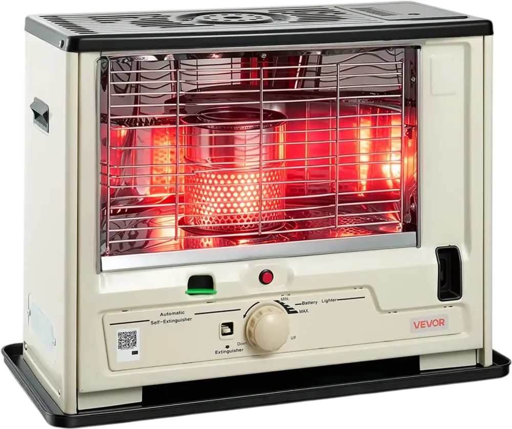 VEVOR Cordless Radiant Kerosene Heater, 10000 BTU Portable Space Heater, for Home, Garage, Camping, Workshop, Emergency, Outdoor Activity, with Flame Control, Tip-Over Shutoff, Funnel, Batteries