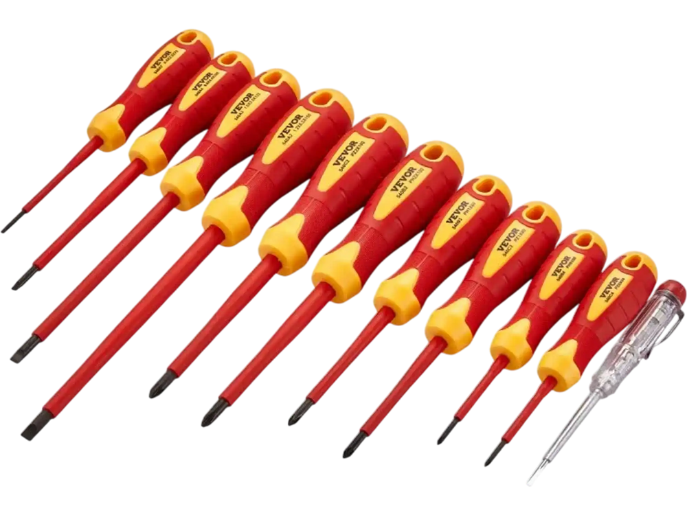VEVOR Insulated Screwdriver Set, 11-Piece Professional Electrical Screwdriver Set, 1000V Insulated Electrician Tool Set, with Magnetic Phillips Slotted Pozi Tips, Voltage Tester, for Electricians