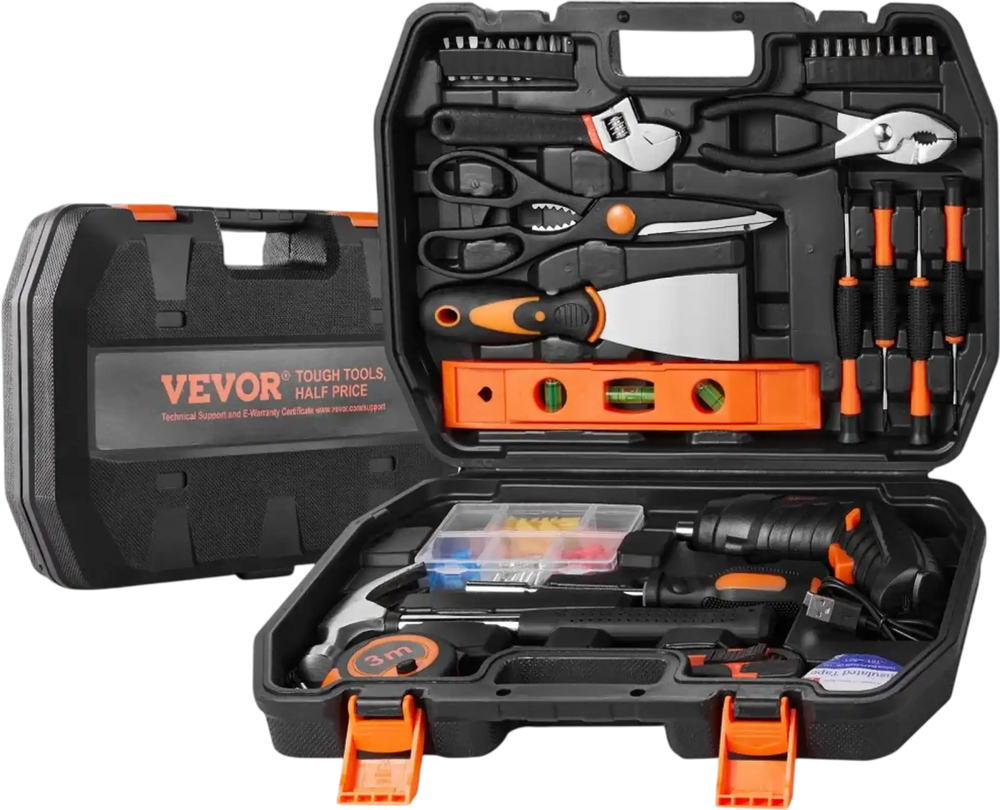 VEVOR Tool Kit, 96 Piece General Household Hand Tool Set, with Cordless Screwdriver and Portable Tool Storage Case, High-Quality Steel, for Home Maintenance, DIY Projects, and Automotive Repair