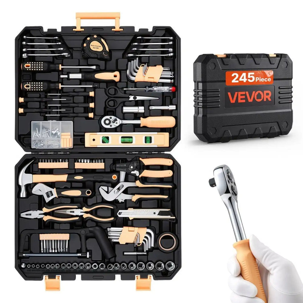 VEVOR Tool Kit 245-Piece General Household Tool Kit for Home Maintenance, For Everyday House Repairs and DIY Projects, with Portable Storage Case, High-Quality Steel, with Hammer, Wrench, Pliers