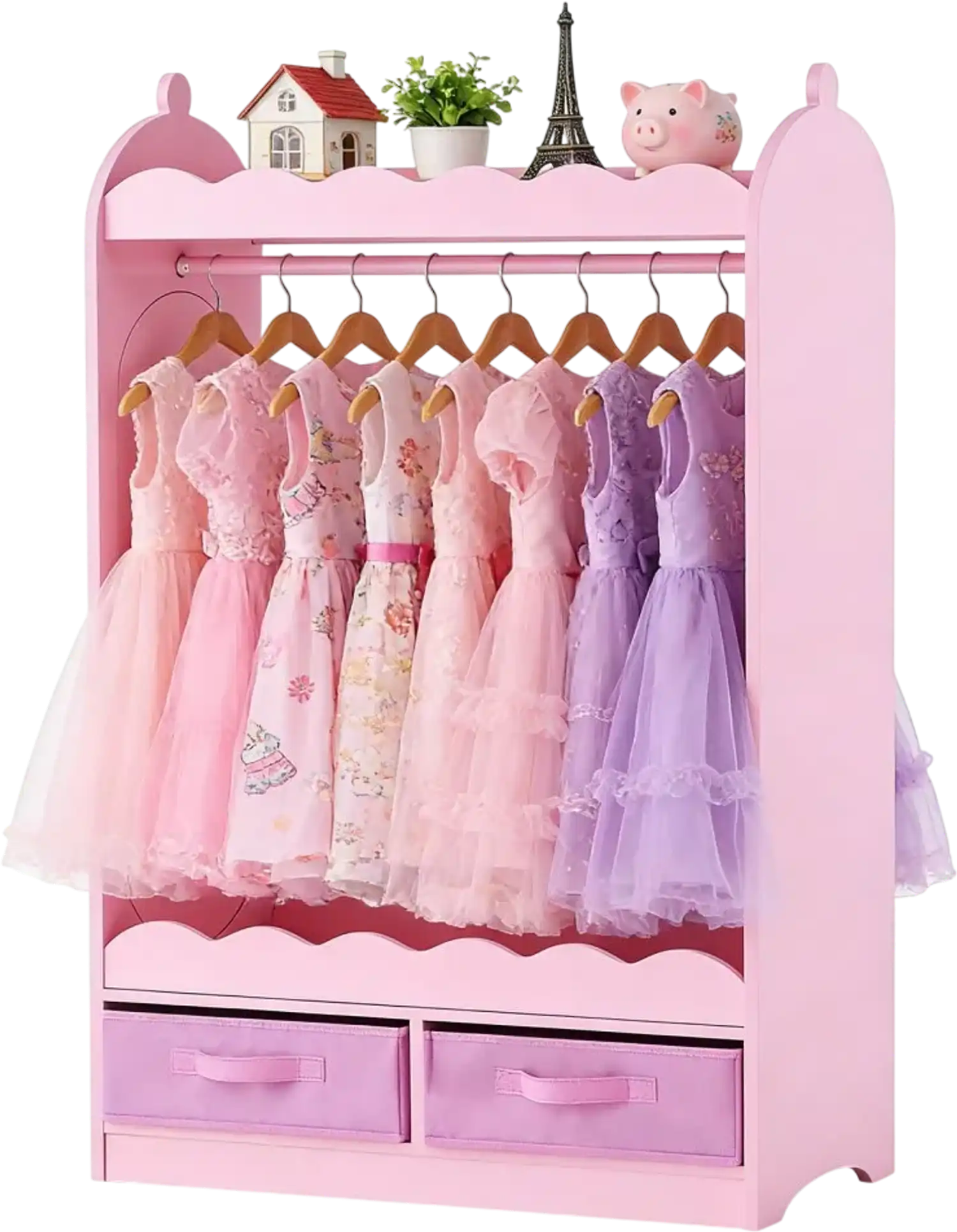 Vevor Dress Up Storage Kids Wardrobe with Mirror and Drawer Pink New