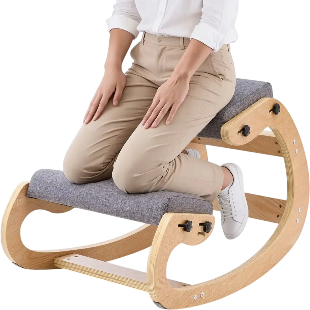 VEVOR Ergonomic Kneeling Chair, Wooden Posture Knee Chair with Adjustable Thick Foam Cushions & Solid Wood Frame, Adjustable Height, Relief for Neck or Back Pain for Home, Office or Meditation, Gray