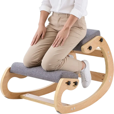 VEVOR Ergonomic Kneeling Chair, Wooden Posture Knee Chair with Adjustable Thick Foam Cushions & Solid Wood Frame, Adjustable Height, Relief for Neck or Back Pain for Home, Office or Meditation, Gray