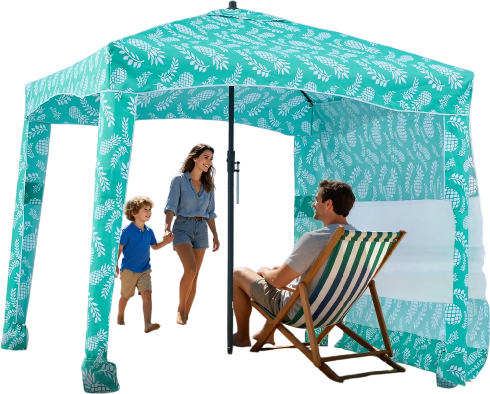 VEVOR Beach Cabana, 6 x 6 ft Beach Canopy with Side Wall, UPF 50+ Protection Easy Setup Cabana Tent with Sand Pockets, Large Portable Shade Sun Shelter, Outdoor Umbrella for Whole Family & Friends