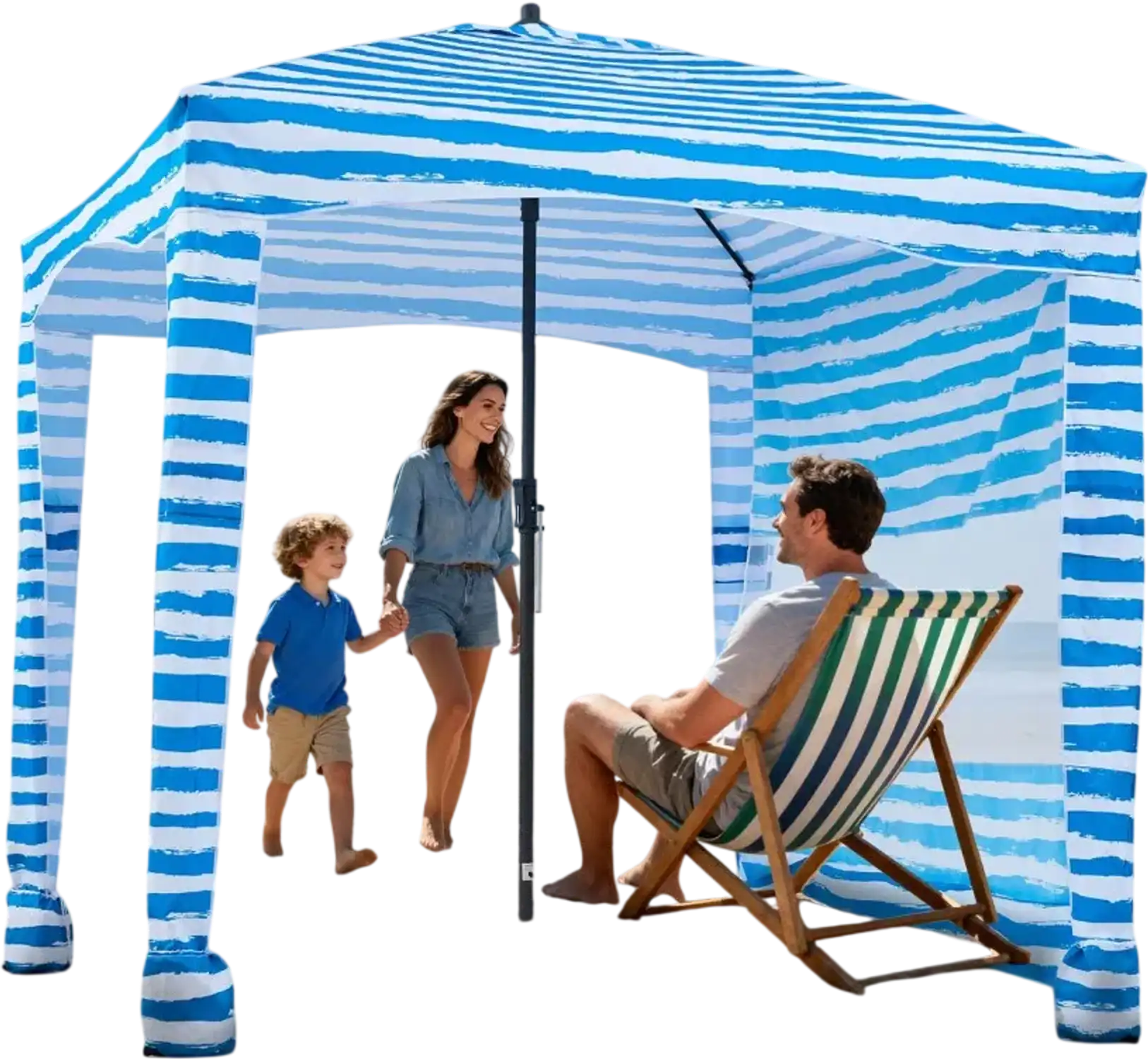 Vevor Beach Cabana 6' x 6' Canopy Tent with Side Wall UPF 50+ Blue Stripes New