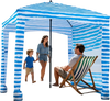 VEVOR Beach Cabana, 6 x 6 ft Beach Canopy with Side Wall, UPF 50+ Protection Easy Setup Cabana Tent with Sand Pockets, Portable Shade Sun Shelter Umbrella for Whole Family & Friends, Blue Stripes