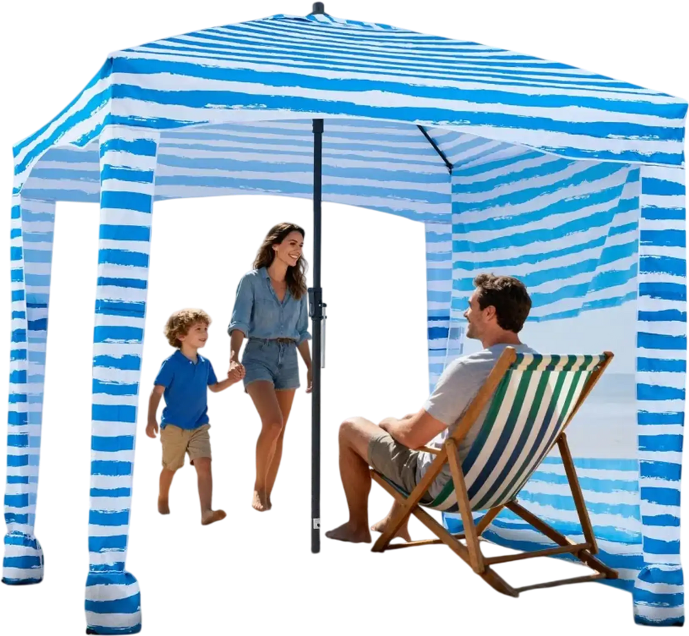 VEVOR Beach Cabana, 6 x 6 ft Beach Canopy with Side Wall, UPF 50+ Protection Easy Setup Cabana Tent with Sand Pockets, Portable Shade Sun Shelter Umbrella for Whole Family & Friends, Blue Stripes