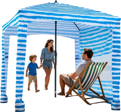 Vevor Beach Cabana 6' x 6' Canopy Tent with Side Wall UPF 50+ Blue Stripes New