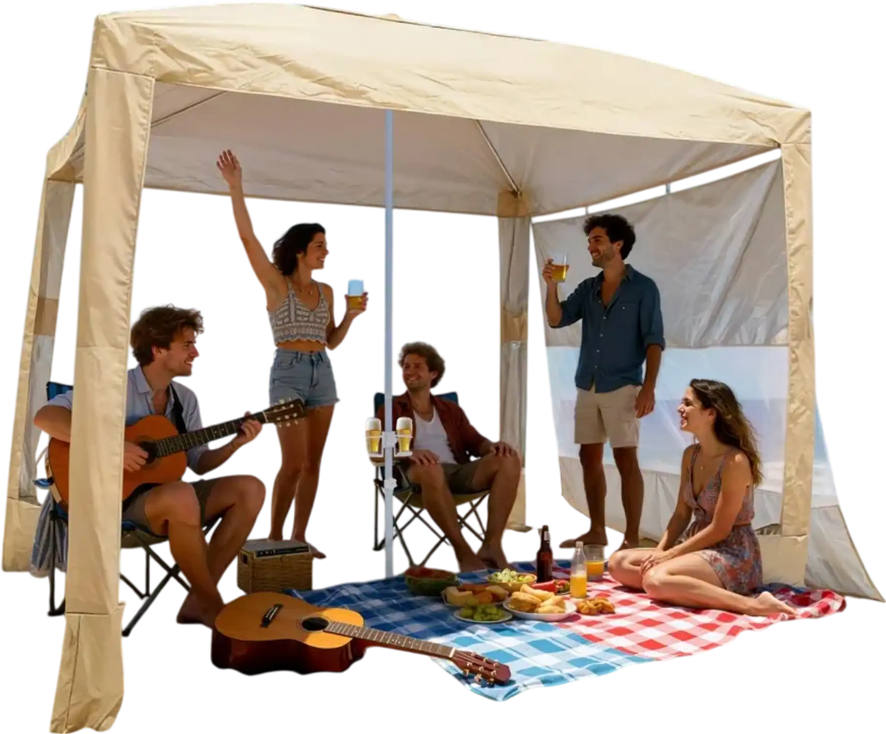 Vevor Beach Cabana 8 x 8' Canopy Tent with Side Wall Khaki New