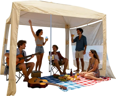 Vevor Beach Cabana 8 x 8' Canopy Tent with Side Wall Khaki New