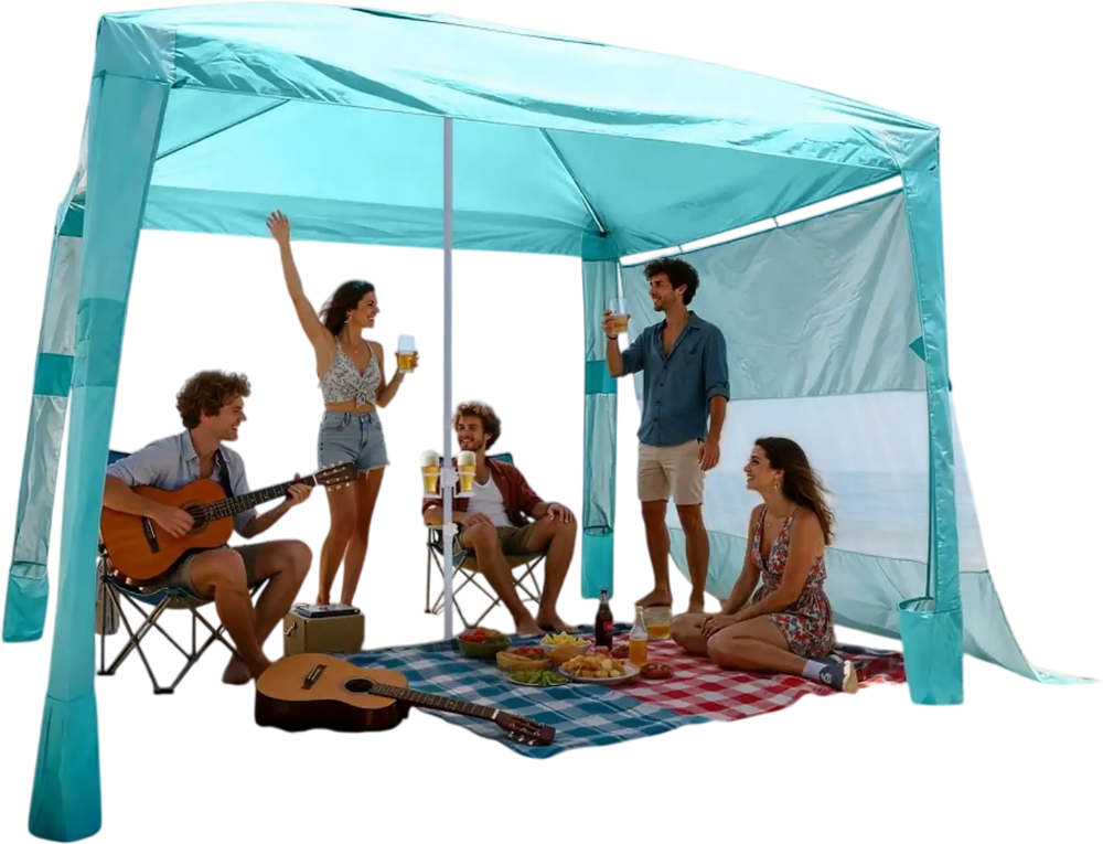 VEVOR Beach Cabana, 8 x 8 ft Beach Canopy with Side Wall, UPF 50+ Protection Easy Setup Cabana Tent with Sand Pockets, Adjustable Height Portable Shade Sun Shelter Umbrella for Family & Friends, Green