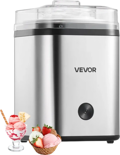 VEVOR Ice Cream Maker, 2.11 Qt. Large Capacity, Electric Automatic Ice-Cream Machine, with Easy Operation & Cleaning, Stainless Steel Shell, for Homemade Frozen Yogurt, Fruit Sorbet, Gelato, Silver