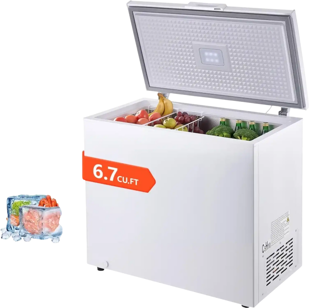 VEVOR Chest Freezer, 6.7 Cu.ft Compact Deep Freezer, Free Standing Top Open Door Chest Freezers with 2 Removable Baskets & Adjustable Thermostat - Energy Saving, Low Noise & Garage Ready, White