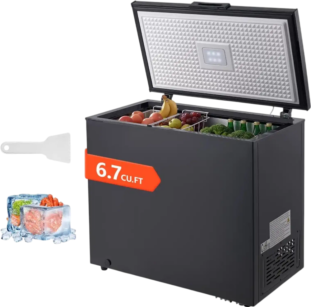 VEVOR Chest Freezer, 6.7 Cu.ft Compact Deep Freezer, Free Standing Top Open Door Chest Freezers with 2 Removable Baskets & Adjustable Thermostat - Energy Saving, Low Noise & Garage Ready, Black