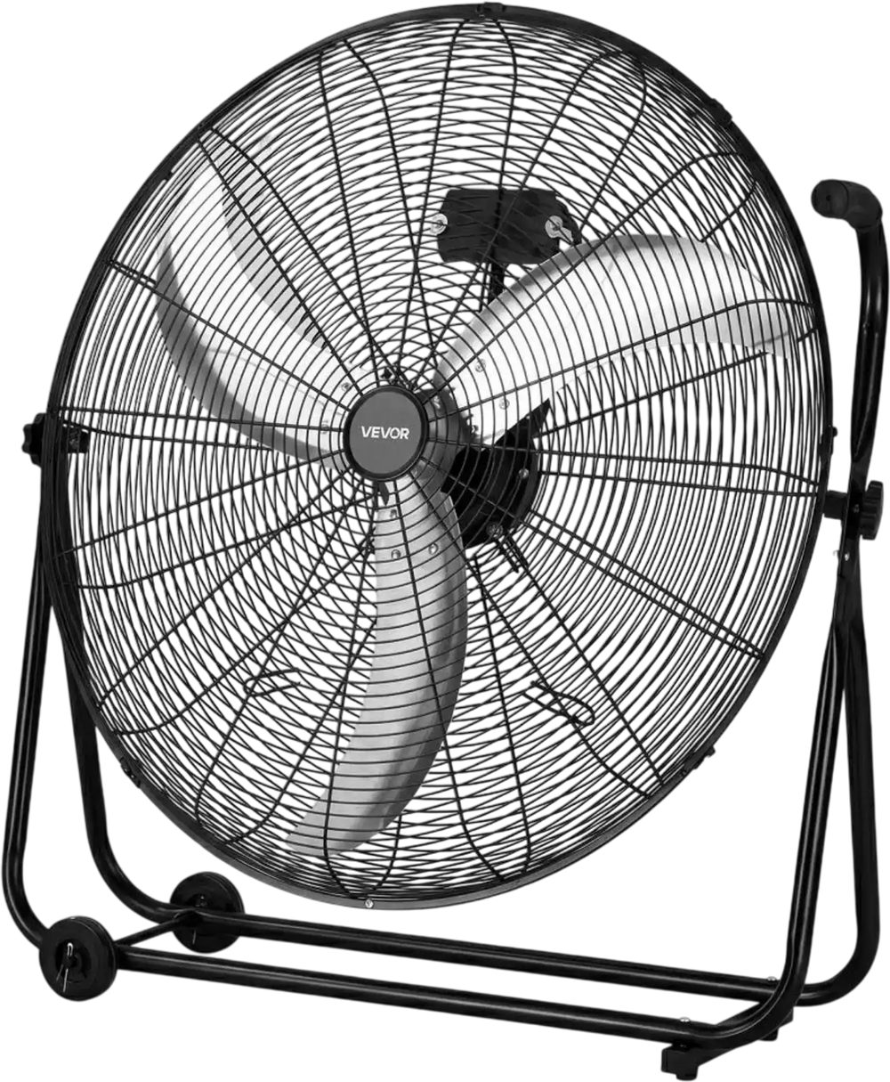 VEVOR Industrial Shop Fan, 30 Inch Floor Drum Fan, High Velocity 12000 CFM, Heavy Duty Aluminum Blades, 3 Speeds, 360 Degree Tilt, Ideal for Commercial, Garage, Warehouse, Basement, Workshop, Black