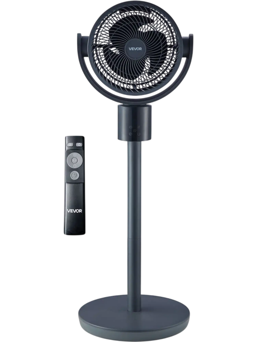 VEVOR 7-Inch Pedestal Fan, Oscillating Standing Floor Fan with DC Motor, Remote Control, 12 Speeds & 3 Modes, 15H Timer, Adjustable Height, Quiet for Home, Bedroom, Living Room, Study Room, Blue Gray