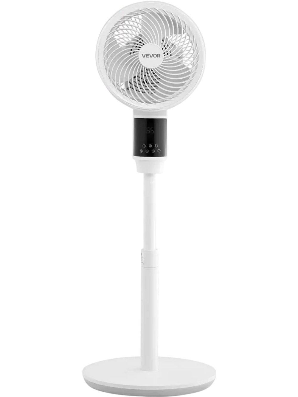 VEVOR 9-Inch Pedestal Fan, 80° Oscillating Standing Floor Fan with Quite DC Motor, Remote Control, 9 Speeds & 4 Smart Modes, 24H Timer, Adjustable Height, for Home, Bedroom, Living Room, White