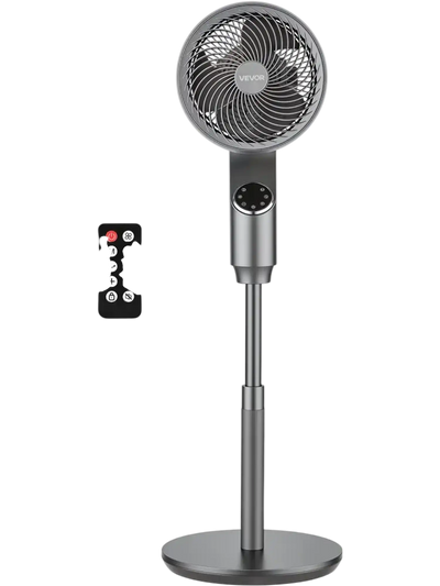 VEVOR 9-Inch Pedestal Fan, 80° Oscillating Standing Floor Fan with Quite DC Motor, Remote Control, 9 Speeds & 4 Smart Modes, 24H Timer, Adjustable Height, for Home, Bedroom, Living Room, Silver Gray