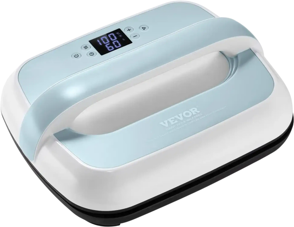 VEVOR Heat Press Machine, 12 x 10 inches Portable Heat Press, Dual-Tube Even Heating, Heat Transfer Machine with Precise Temp Control and Auto-Off, Sublimation Machine for T-shirts/Bags, Blue+White