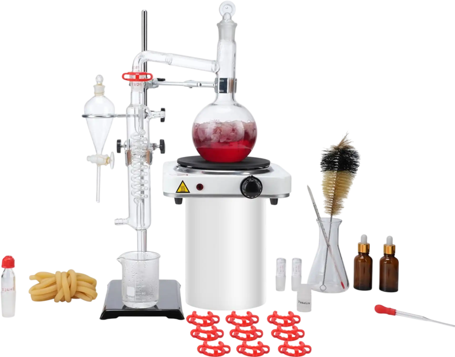 Vevor Distillation Kit 500 ml Essential Oil Lab Glassware Set with 1000W Heating Plate New